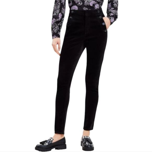 Loft Mariner Nautical Black Velvet High-Waisted Button Detail Pants Size 30 New - Picture 1 of 11
